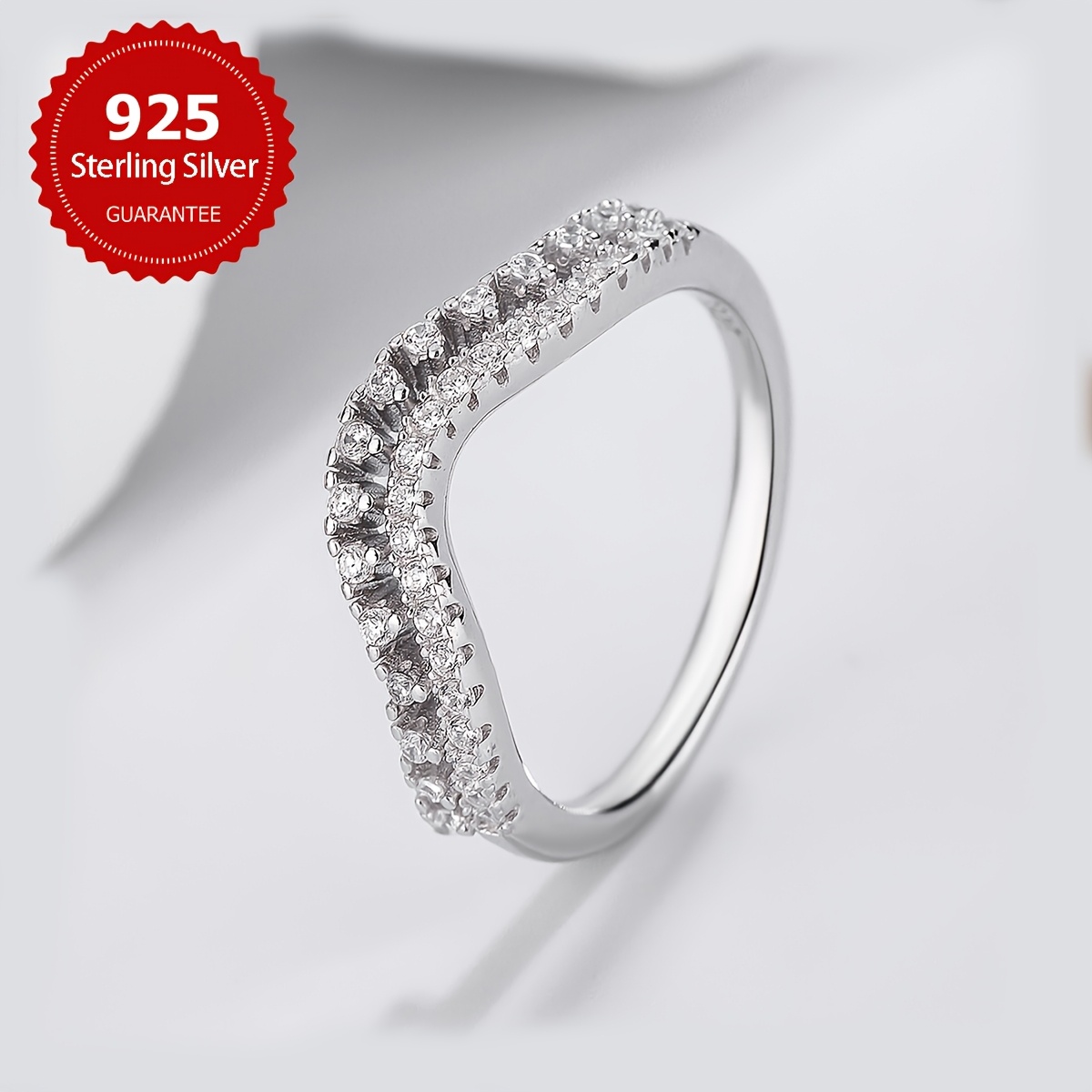 Silver Crown Ring Double Row CZ Band
